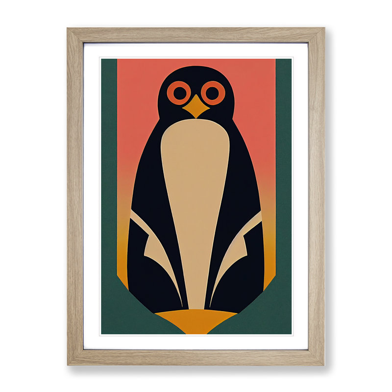 Penguin In Abstract No.5 - Wall Art, 48cm H x 36cm W x 2cm D, Oak Framed Paper, White