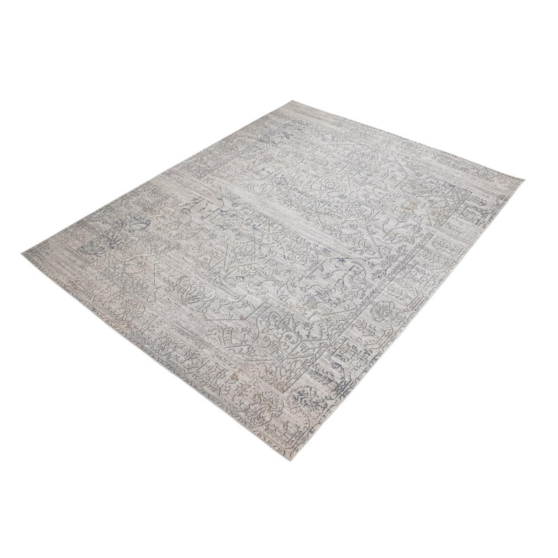 Tapis oriental ivoire et gris, Rectangle 8 pi 8 po x 11 pi 11 po