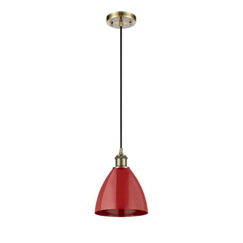 Luminaire suspendu conique 1 lumière, Laiton antique, Rouge