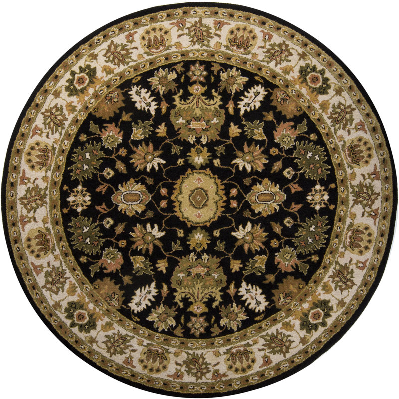 Tapis de zone noire en laine touffeté à la main Kinsley, Rond 7 pi 9 po