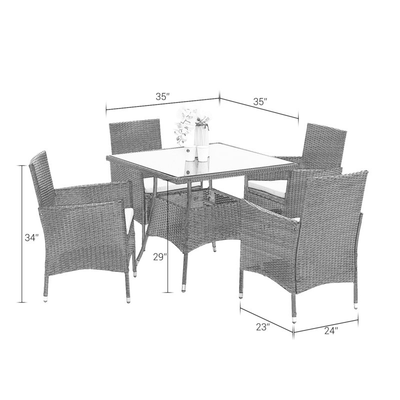 Ensemble de salle à manger 35 po avec coussins Fayola Square, Brun