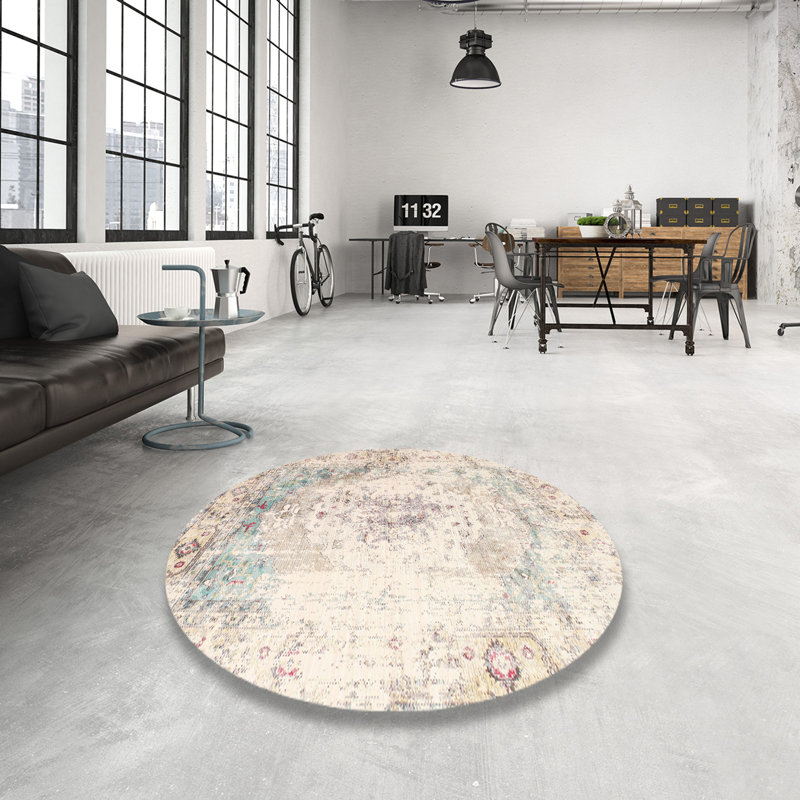 Tapis bleu / beige Atsabe, Rond 3 pi
