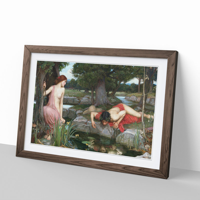 Echo and Narcissus by John William Waterhouse - Picture Frame Painting, Walnut Framed, 48cm H x 65cm W x 2cm D