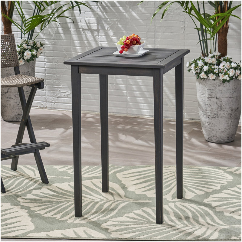Outdoor Minimalist Acacia Wood Square Bar Table - Dark Gray, Dark Gray