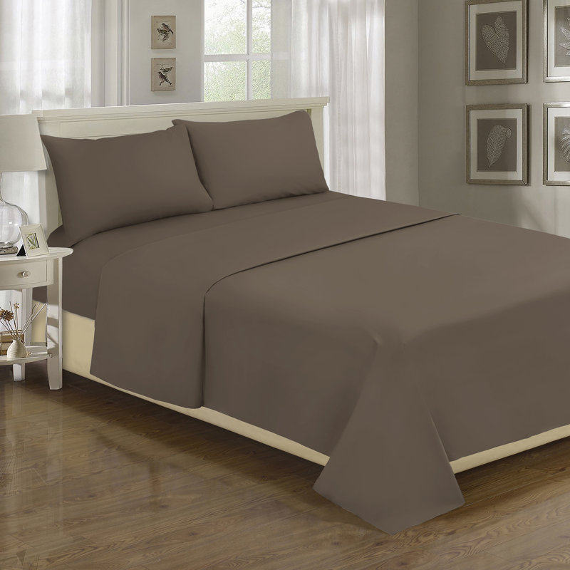 Ensemble de literie à densité de tissage 1200 Spa, Ensemble de draps pour grand lit avec 2 taies d'or, Taupe