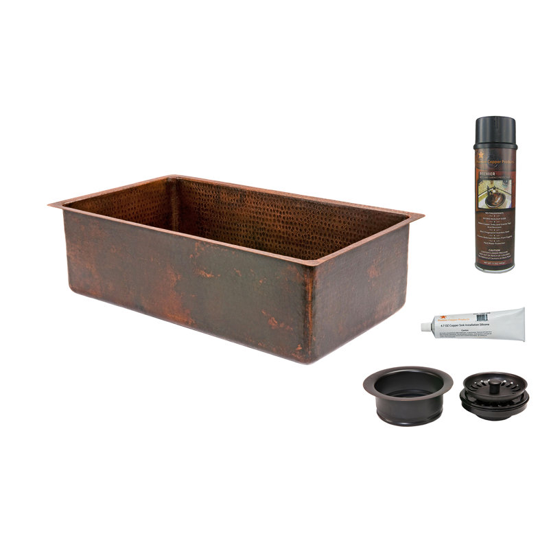 Évier de cuisine simple 30 "en cuivre martelé avec drain et accessoires assortis