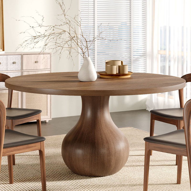 Table de salle à manger ronde en bois massif foncé noyer foncé, H 29,5 po x L 53 po x l 53 po