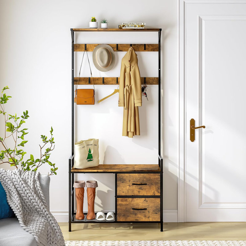 Tollette Hall Tree 33.07'' Wide with Bench and Shoe Storage
