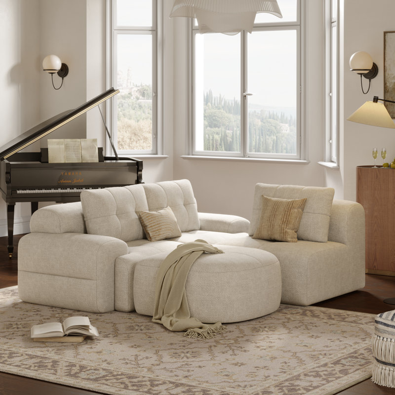 Oversized 112'' Modular Sectional Sofa with Chaise, Full Foam Structure for Comfort, Woven Texture Upholstery, Modern Living Room Couch, Compression Packaging Design, Beige