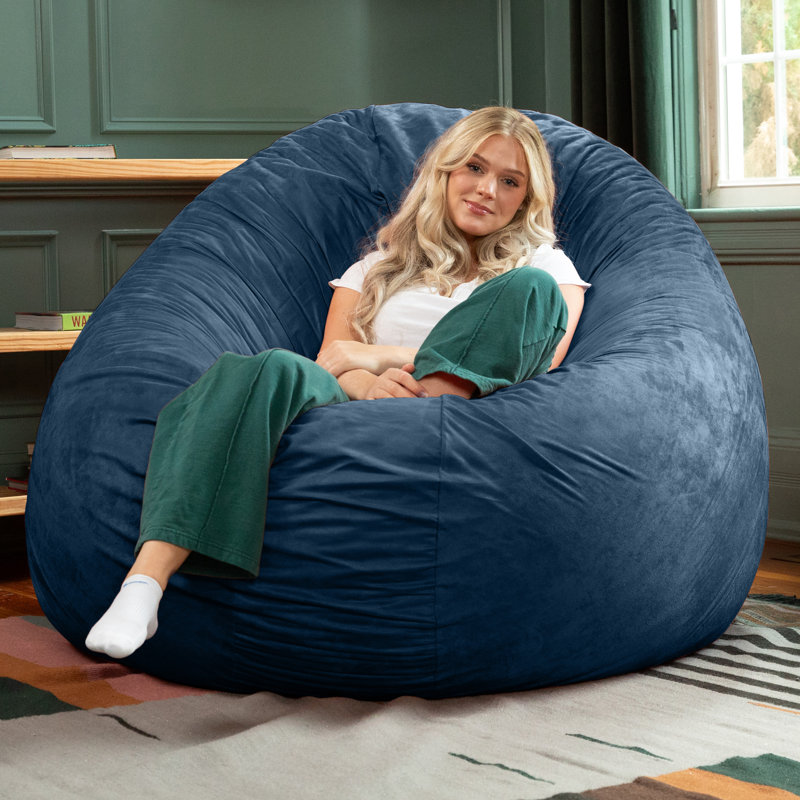 Cocon de 6 pieds Jaxx - lit à billes convertible et grand fauteuil à billes pour adultes , Microsuède bleu marine