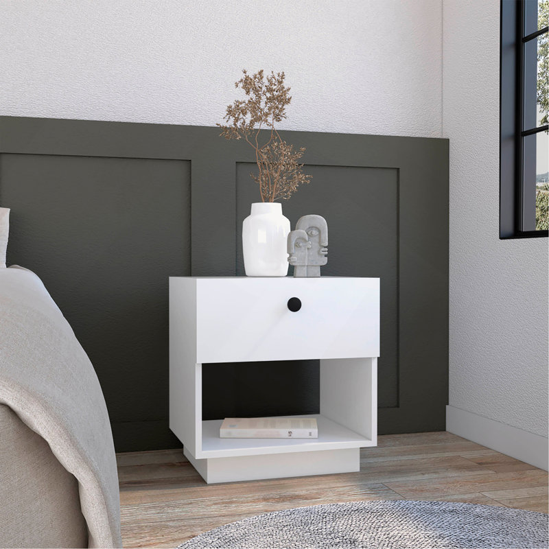 Table de chevet simple H 19 po avec tablette de rangement ouverte, blanc, Blanc