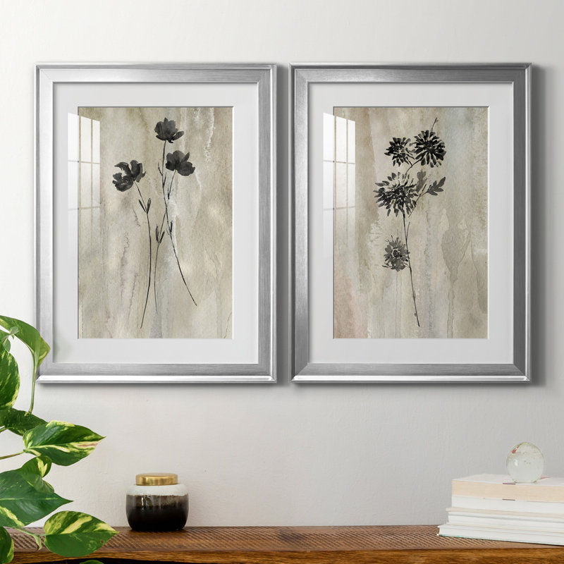 «Sumi-E Silhouette III», ensemble de 2 reproductions d'art, Impression encadrée avec passe-partout, H 18,5 po x l 49 po