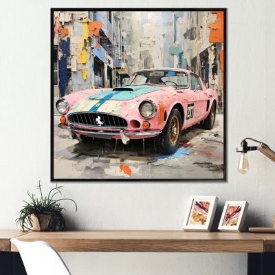 Rose, voiture de course American Vintage Gt - art mural
