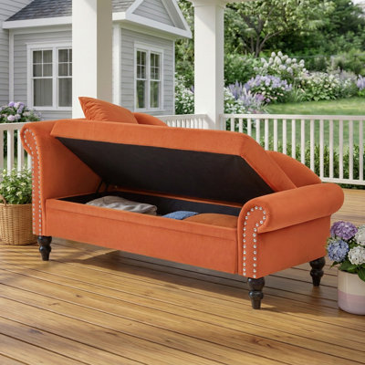 Chaise longue de rangement 64,5 po Mid-Century avec accoudoir gauche et coussin lombaire