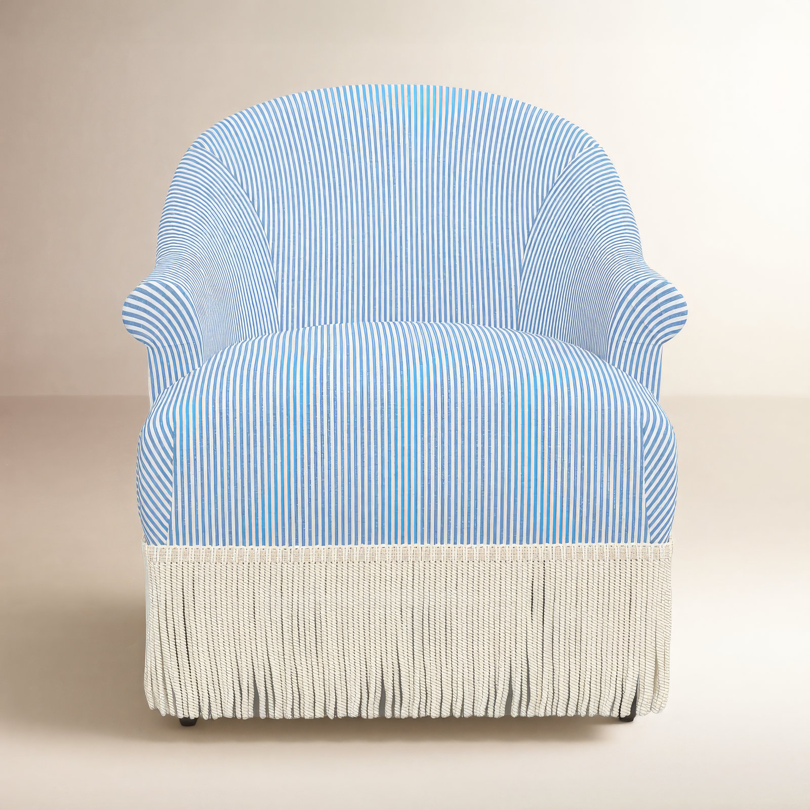 Callie Cotton Barrel Chair, Prep Stripe Blue, Ivory
