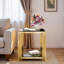 Table de bout moderne carrée avec plateau en verre trempé, tablette inférieure et structure asymétrique en métal-384847959
