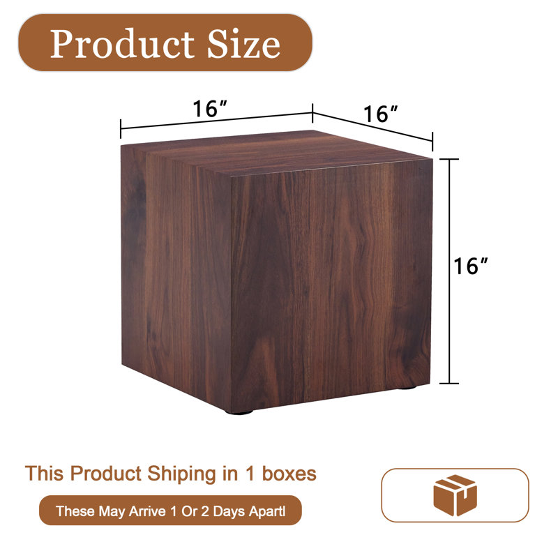 Table de bout carrée moderne pour petits espaces Javanie 15,75 pouces, Walnut Wood