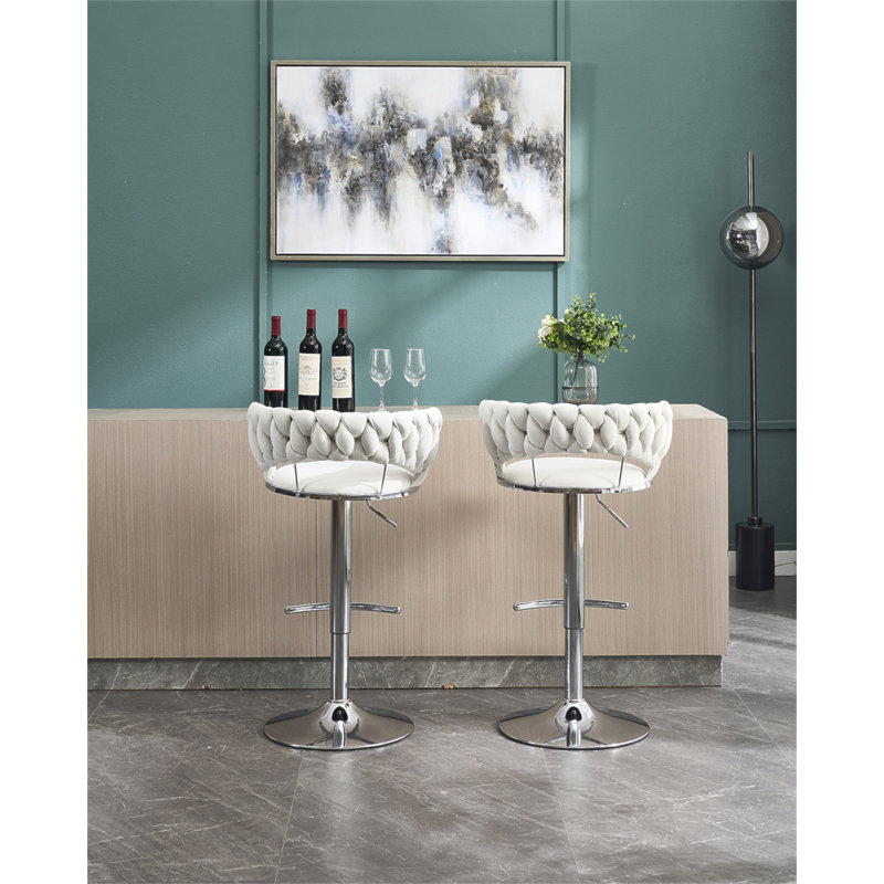 Ensemble de 2 tabourets de bar, avec repose-pieds chromé et base pivotante en velours à hauteur réglable et tabouret de bar simple chromé