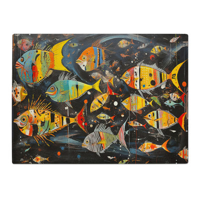 Fish Action  Glass Chopping Board