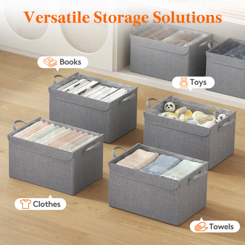 Fabric Storage Boxes 6 Pcs, Stackable Storage Bins With Clear Lids, Foldable Oxford Cloth Cube Closet Organizer Baskets, Clothes Containers For Towels, Blankets, Books, Light Grey-medium