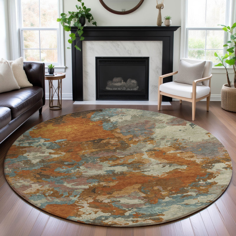 Premium Machine Washable Kumbhar AMF1381 Modern Rug, Round 8'