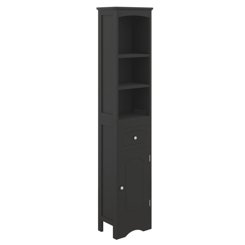 Grande armoire de rangement élancée avec tiroir et porte, Noir