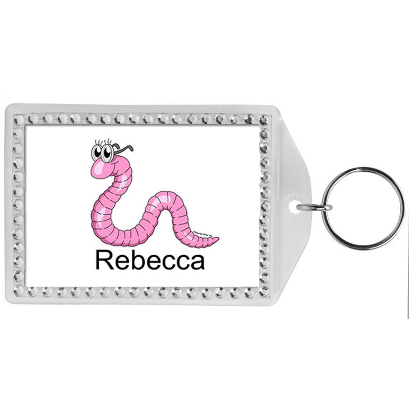 Personalized Friendly Folks Bookworm - Female Rhinestone Bordered Key Chain, Yes