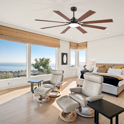 Ventilateur de plafond noir 72 po 72 po avec lumières DEL et télécommande, moteur à courant continu réversible à 6 vitesses