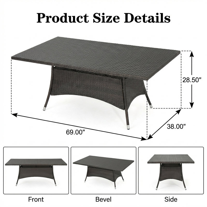 Table de salle à manger extérieure robuste et résistante aux intempéries, fabrication robuste et durable