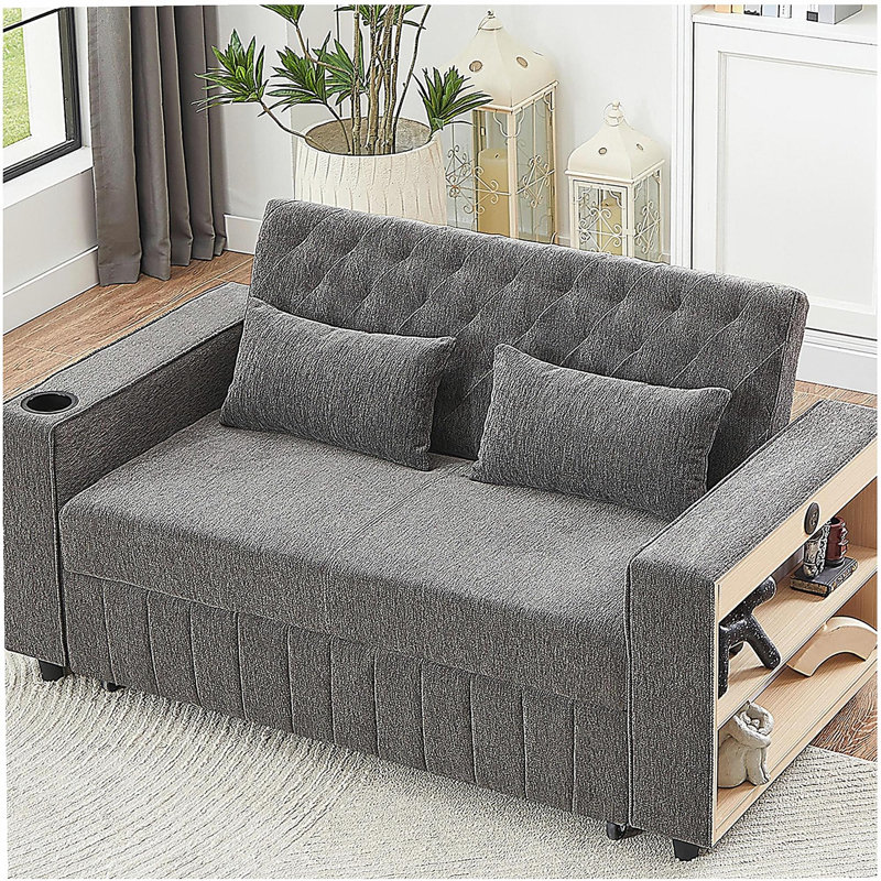 61.4" Drawer sofa bed convertible sofa single sofa modern sleep sofa with adjustable back, gray, Gray