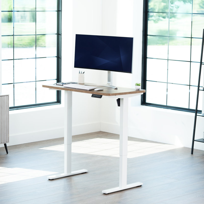 VIVO Single Motor Electric Desk with Push Button Memory Controller, 48.5" H x 43" W x 24" D, Reclaimed Wood/White
