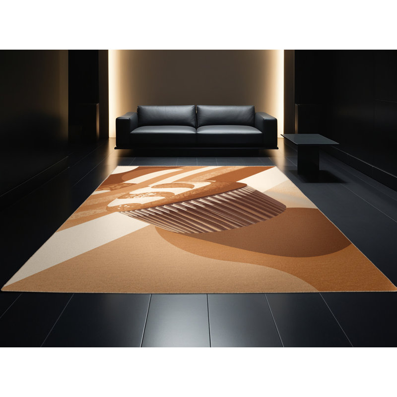 Tapis brun moelleux moelleux doux et moelleux moderne - reliure beige, 5 x 7