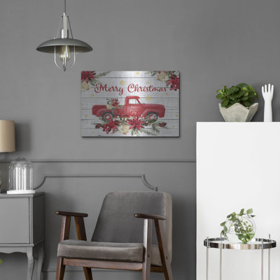 «Red Truck Floral Christmas» par Jean Plout, art mural en métal, 24 po x 16 po