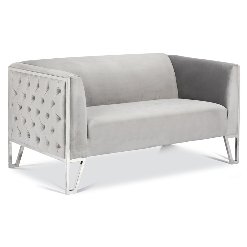 Poston 62'' Velvet Loveseat, Polished Stainless Steel