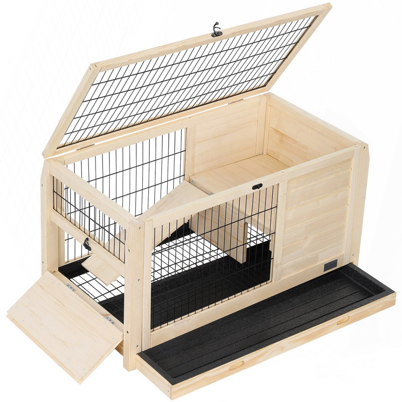 Cage à lapin en bois pour petits animaux avec plateau en plastique