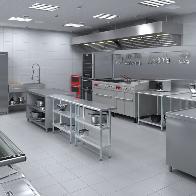 Table de travail en acier inoxydable avec deux tablettes, H 35 po x l 48 po x P 14 po