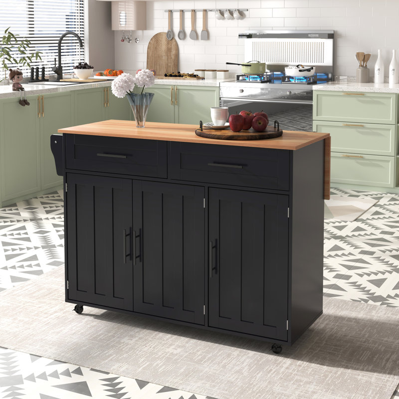 Wood Kitchen Island, Black