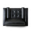  Fauteuil en similicuir avec siège capitonné, traversins ronds et pieds en bois pour le salon, noir