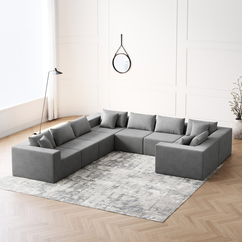 Canapé modulaire en polyuréthane rembourré de 188 pouces pour 8 personnes, pour chambre d'amis et appartement, facile à déplacer