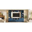 Meuble télé mural élégant de style campagnard avec 4 tiroirs pour téléviseurs jusqu'à 70 pouces, bleu