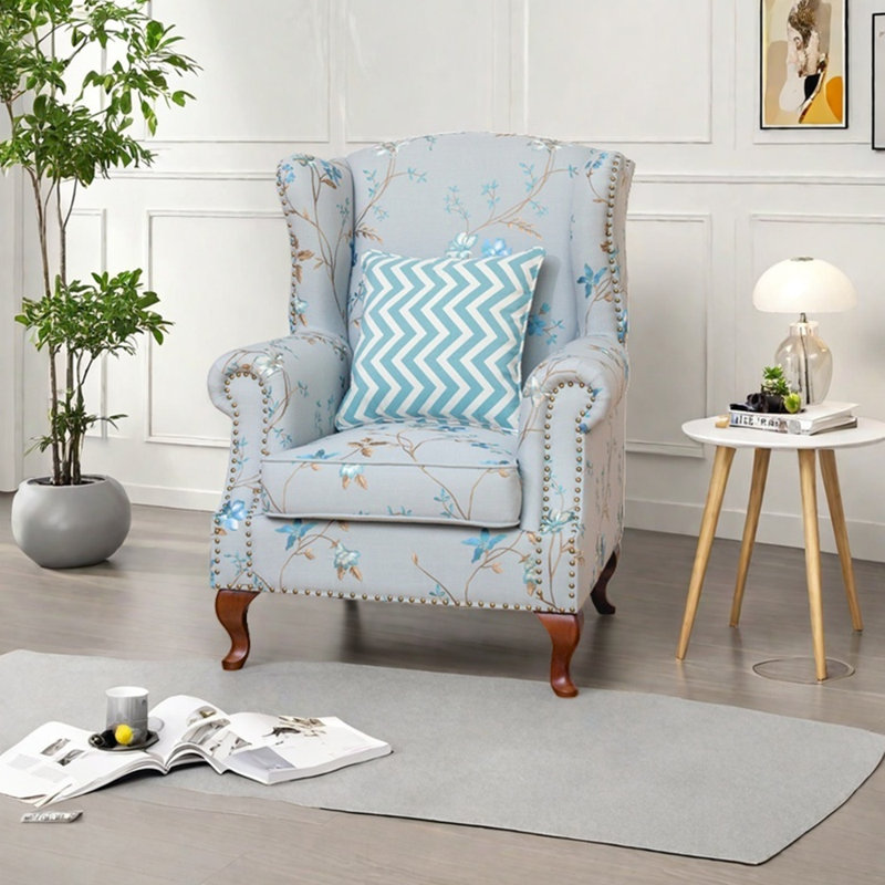 Chenille jacquard and studded recliner, Light blue