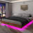Floating Bed Frame with LED Lights, Fluted Mid Century Modern Floating Platform Bed No Box Spring Needed-1548720629