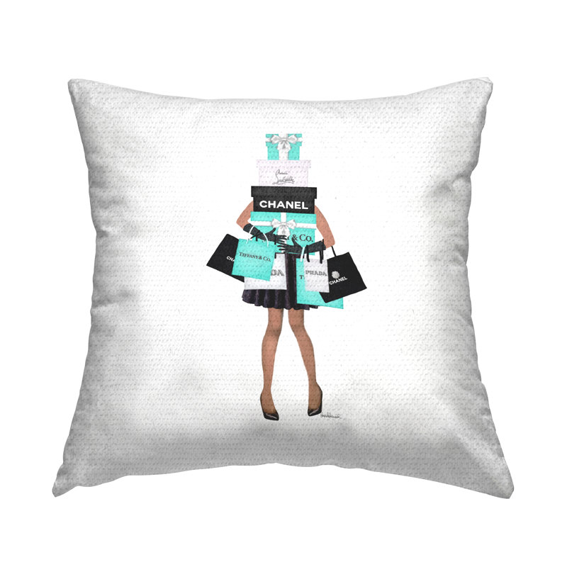 Fashionista Woman Shopping Designer Glam Bags Outdoor Printed Pillow by Amanda Greenwood