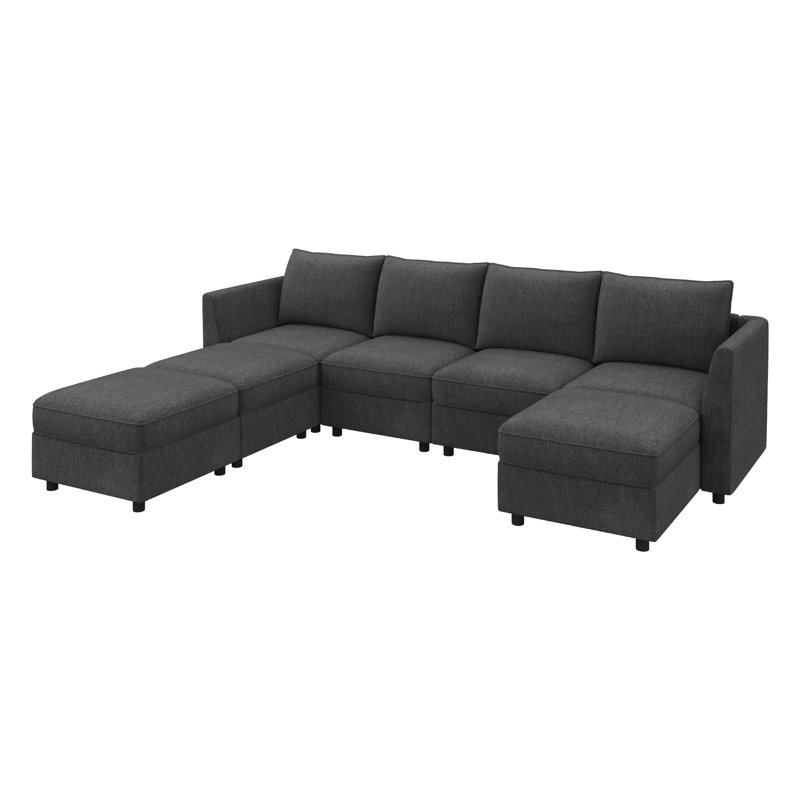 Canapé-lit modulaire en U avec siège de rangement gris clair, Polyester gris clair