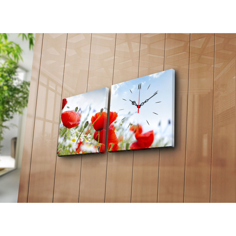 Horloge murale élégante en toile décorative (2 pièces), 23,6 po x 23,6 po | 100% toile de suède avec cadre 100% bois, épaisseur: 1,2 po | Décoration intérieure unique, parfaite pour les salons et les bureaux