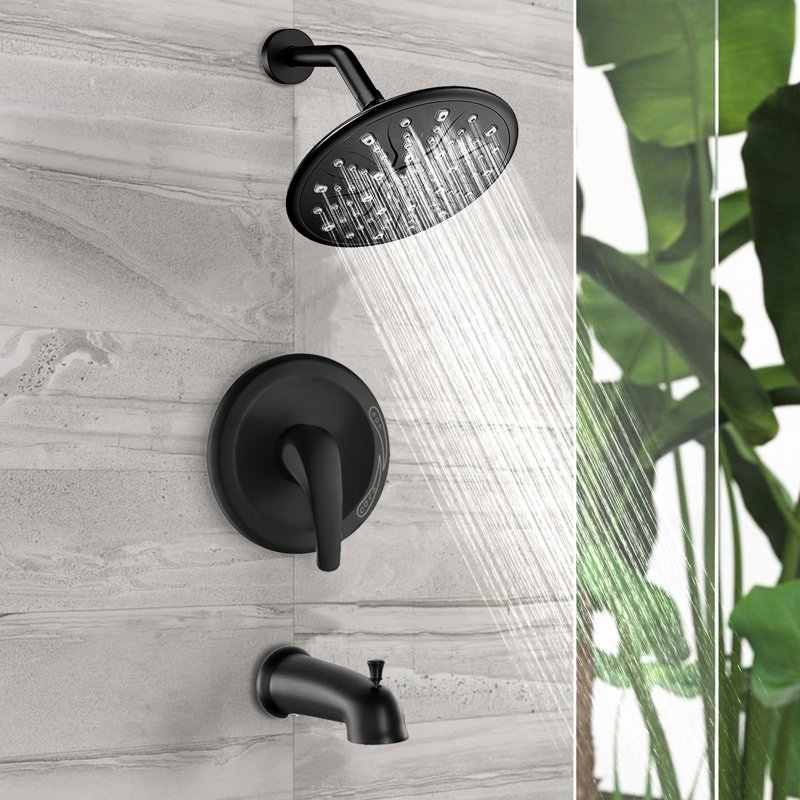 Single Handle Shower In Matte Black Beauty. Includes Rain Showerhead, Handheld Shower, Tub Spout And Valve. . 1.8 Gpm Flow. 360 Adjustable. Wall Mount Showerhead With - Black. & , Adjustable Joint.