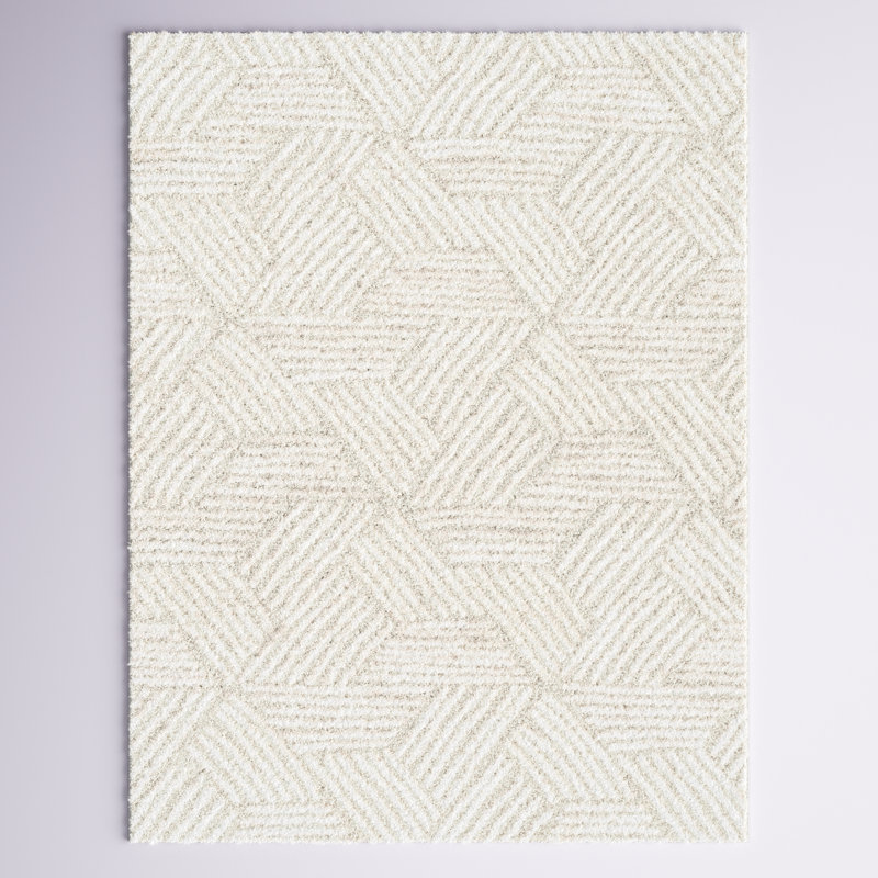 Rehoboth Geometric Machine Woven Polyester Area Rug in Beige/Cream, Rectangle 7'10" x 10'