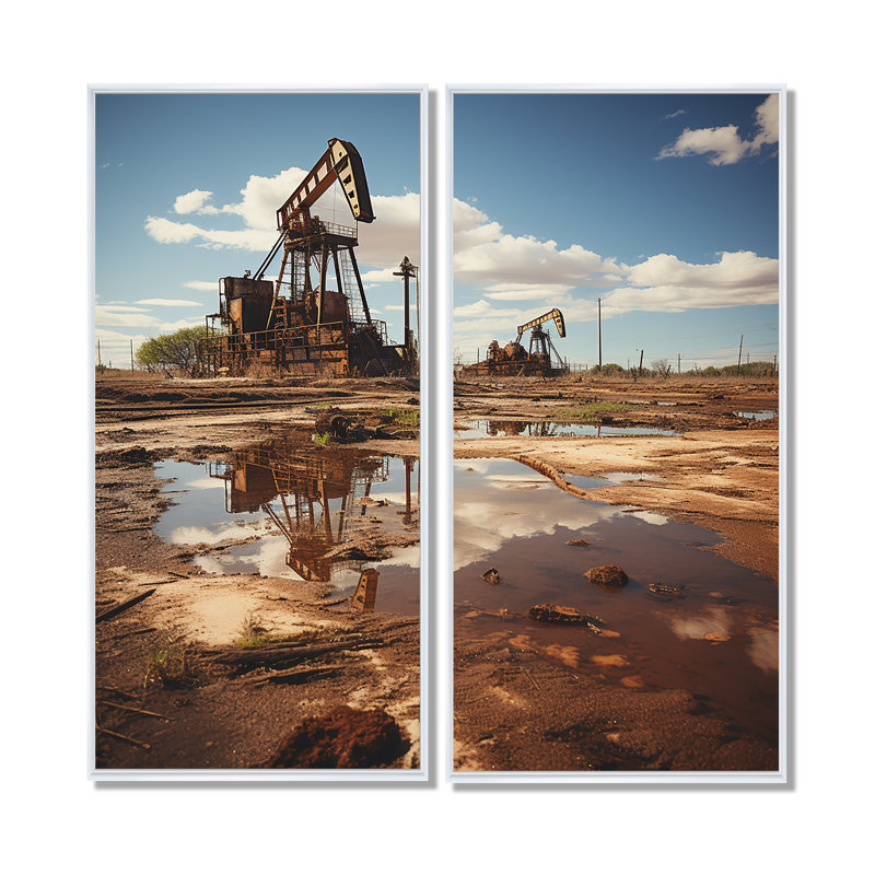 Photographie de champ de pétrole du Texas - art mural beige, H 20 po x l 24 po, Reproduction encadrée sans passe-partout