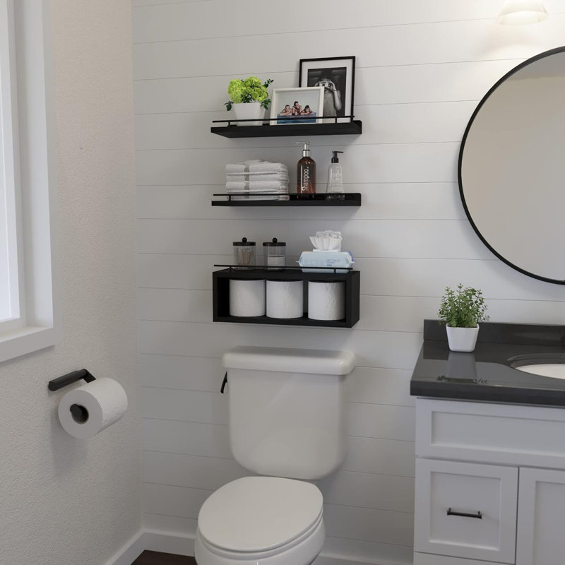 Tablettes murales avec rail en métal pour le décor de la salle de bain