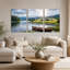Toile en bois sur le lac avec Rolling Green Hills, ensemble de 3 toiles-696415355